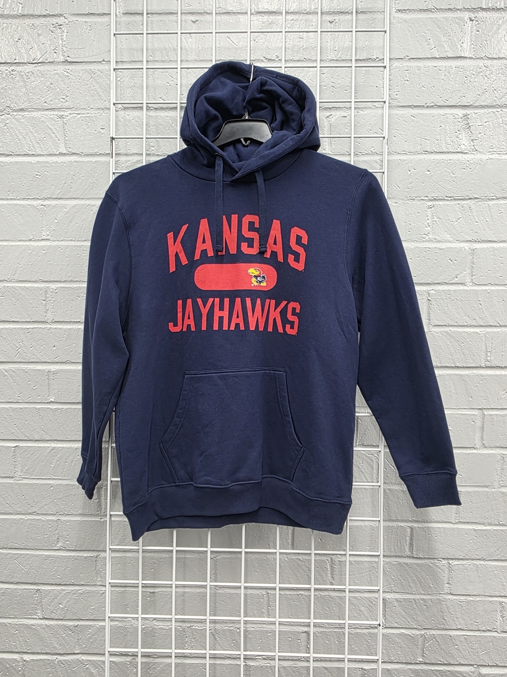 Kansas Jayhawks Navy Hooded Sweatshirt with Red Logo Size XL